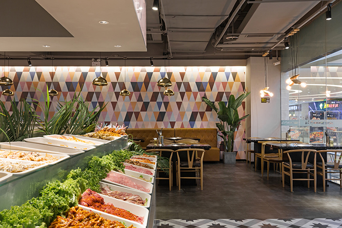 200平米自助烤肉店鋪，取餐區裝修效果