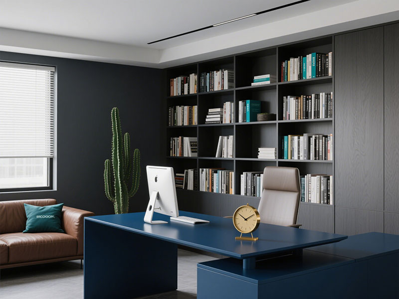 老板辦公室深灰、咖色、藏藍?色系基調